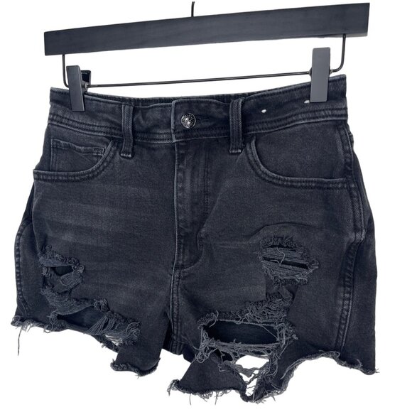 Hollister 26 Black Ripped High Rise Curvy Jean Shorts Raw Hem Distressed - Picture 14 of 14